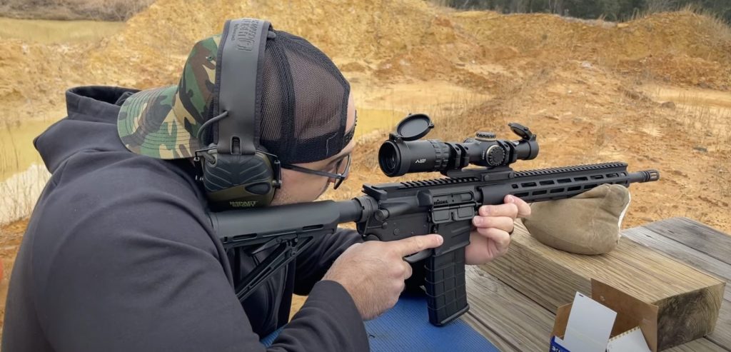 Paris Vega shooting his savage msr15 recon 2 rifle mounted with a prmary arms slx 1-6x24mm SFP rifle scope with ACSS Nova red dot