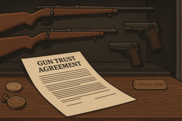 gun trust agreement with rifles and pistols in background