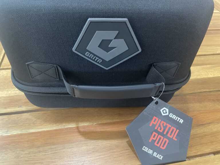 Black GRITR Pistol Pod semi-rigid handgun case with exterior logo patch